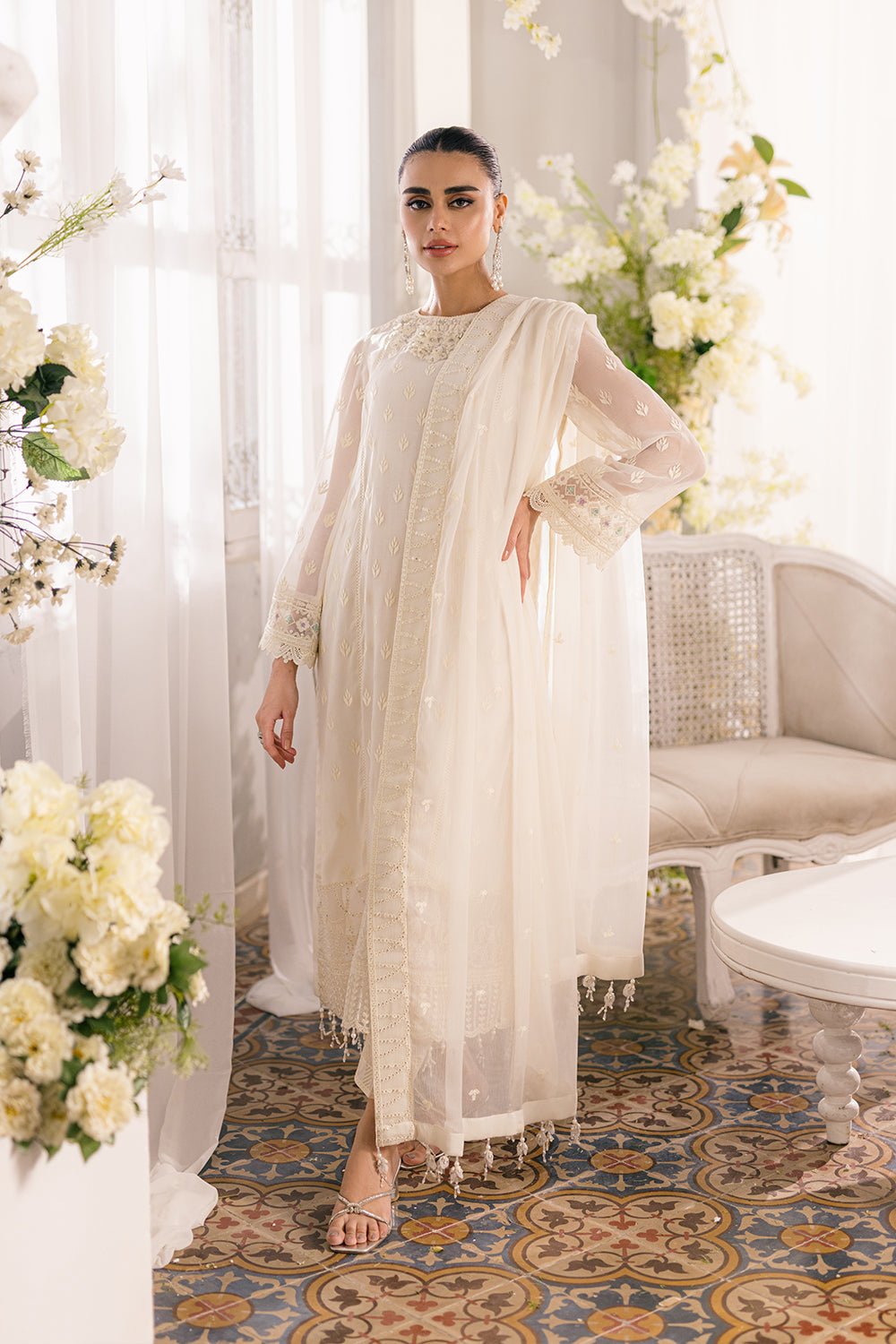 AZURE 3PC EMBROIDERED CHIFFON SUIT (Angelic-Frost)