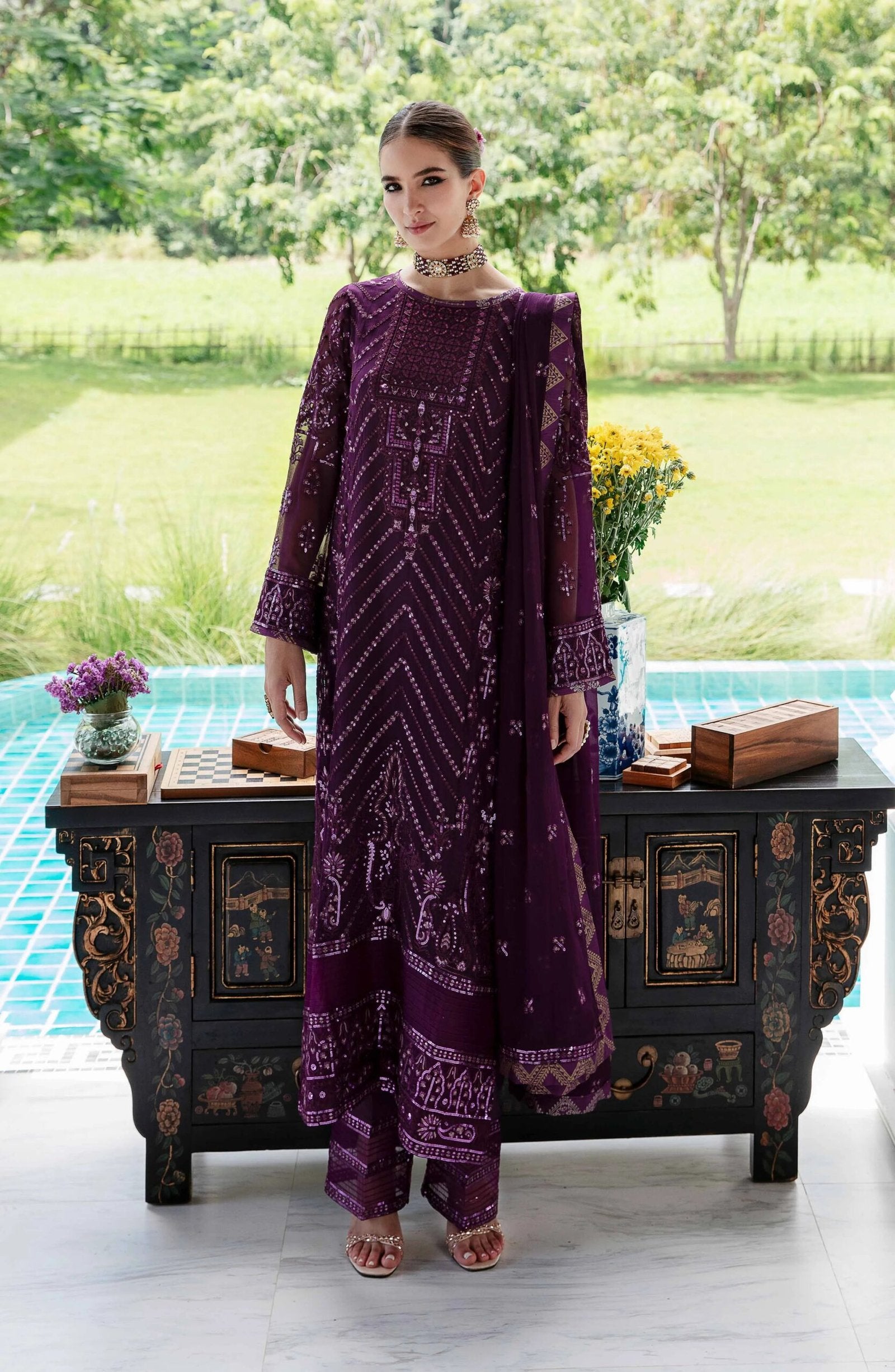 MARYUM & MARIA 3PC EMBROIDERED CHIFFON SUIT (LAYLA-FW23-506)