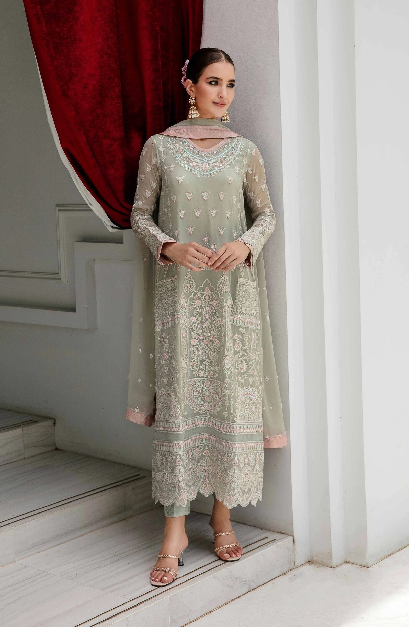 MARYUM & MARIA 3PC EMBROIDERED CHIFFON SUIT (AMENIA-FW23-501)