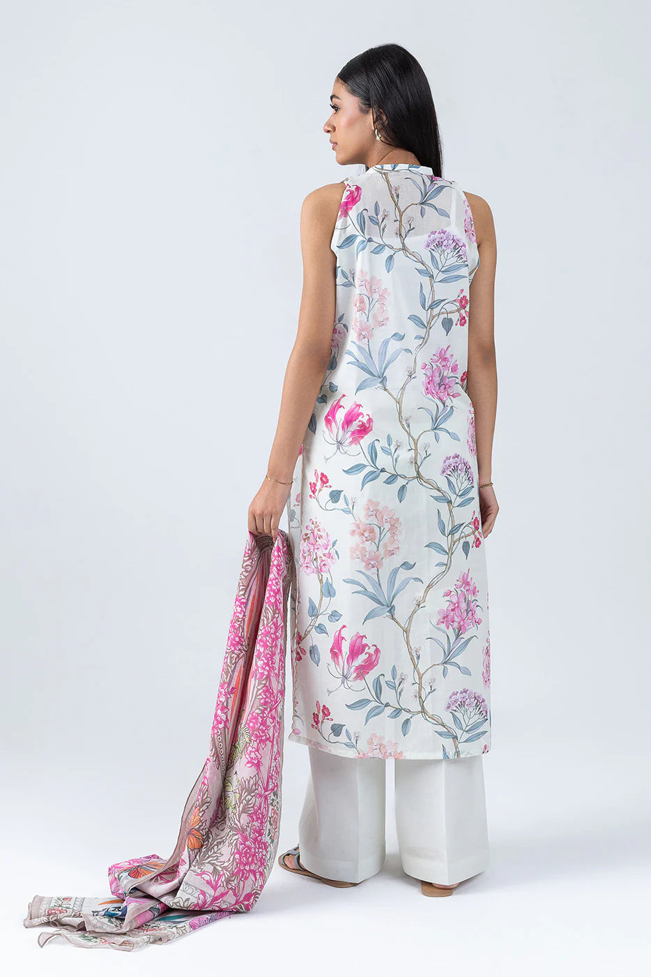 Beechtree 3Pc Printed Lawn Suit IVORY ORCHID gulbuy.com