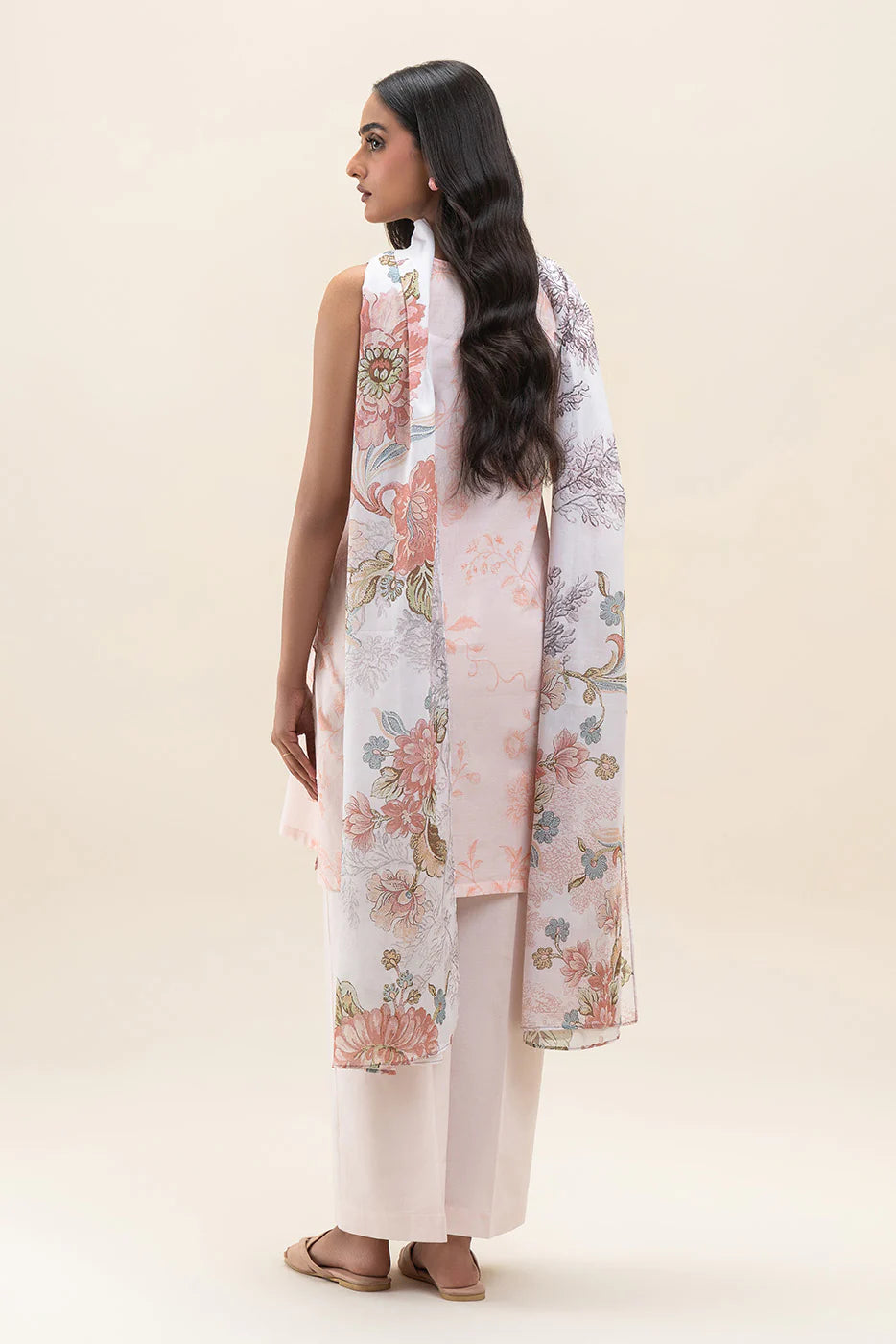 Beechtree 3Pc Printed Lawn Suit CORAL CARNATION gulbuy.com