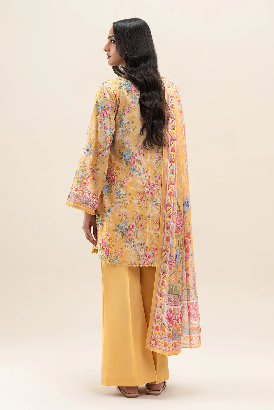 Beechtree 3Pc Printed Lawn Suit MUSTARD MIRAGE gulbuy.com