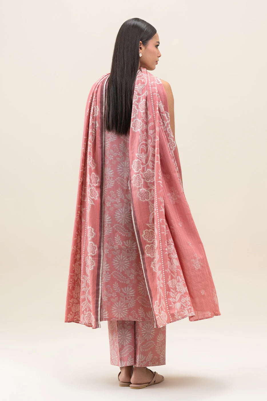 Beechtree 3Pc Printed Lawn Suit SALMON PEACH gulbuy.com