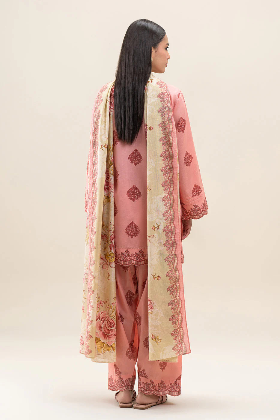 Beechtree 3Pc Printed Lawn Suit GLOOMY PEACH gulbuy.com