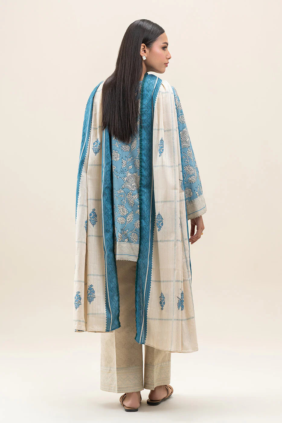 Beechtree 3Pc Printed Lawn Suit STEEL BLUE gulbuy.com