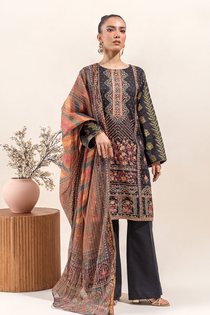 Beechtree 3Pc Embroidered Lawn Suit (BT4S23U18-BLACK)