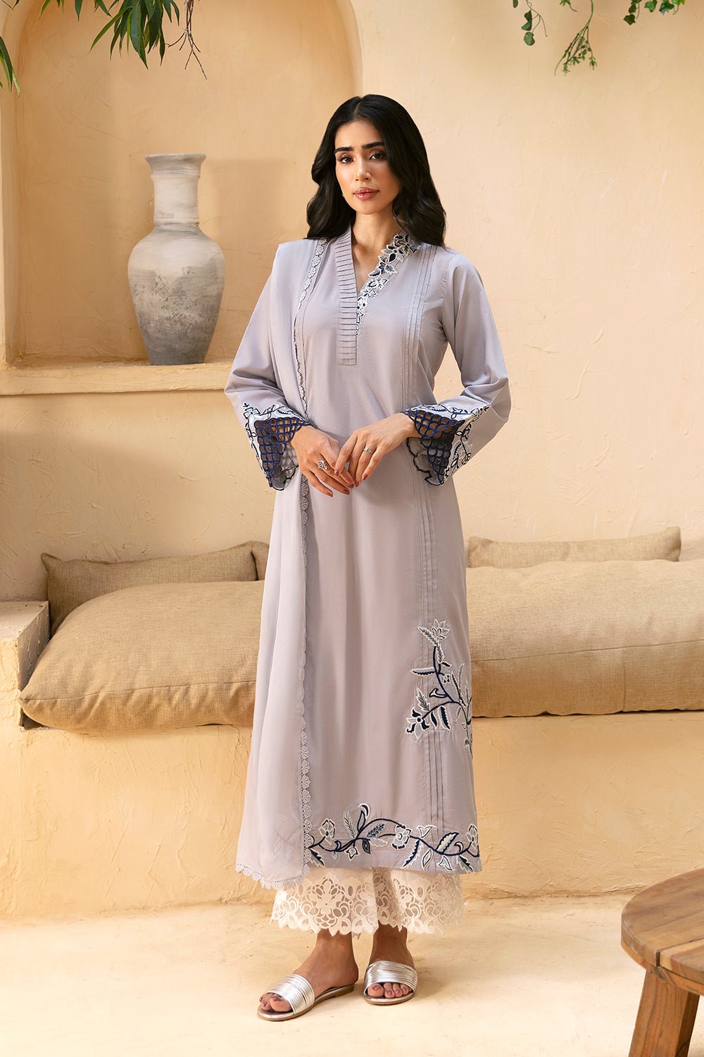 AZURE 3PC EMBROIDERED RAW SILK SUIT (Cloud-Couture)