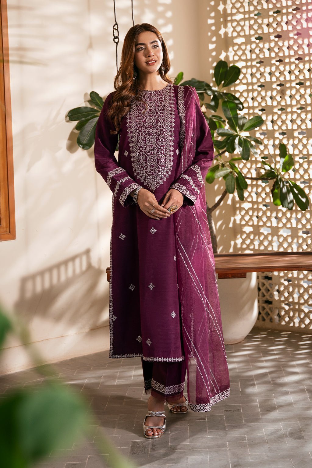 Sheenora 3Pc Embroidered Raw Silk Dress CHENILLE L gulbuy.com