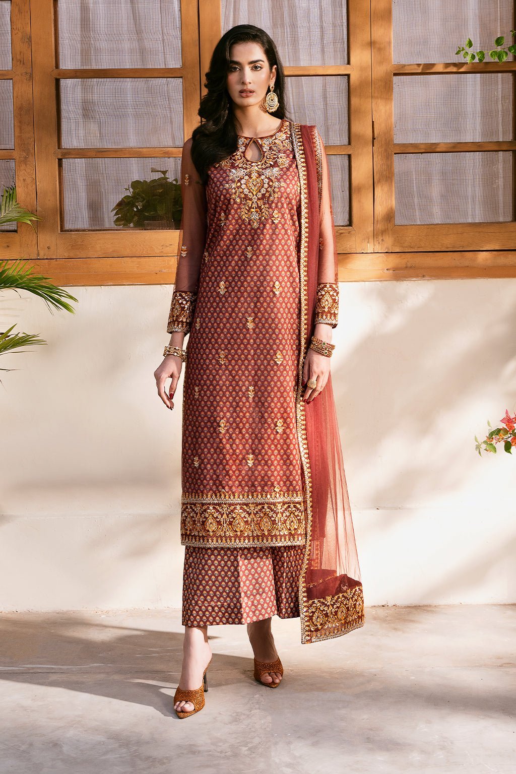 Sheenora 3Pc Embroidered Shamoz Silk Dress SAVI L gulbuy.com