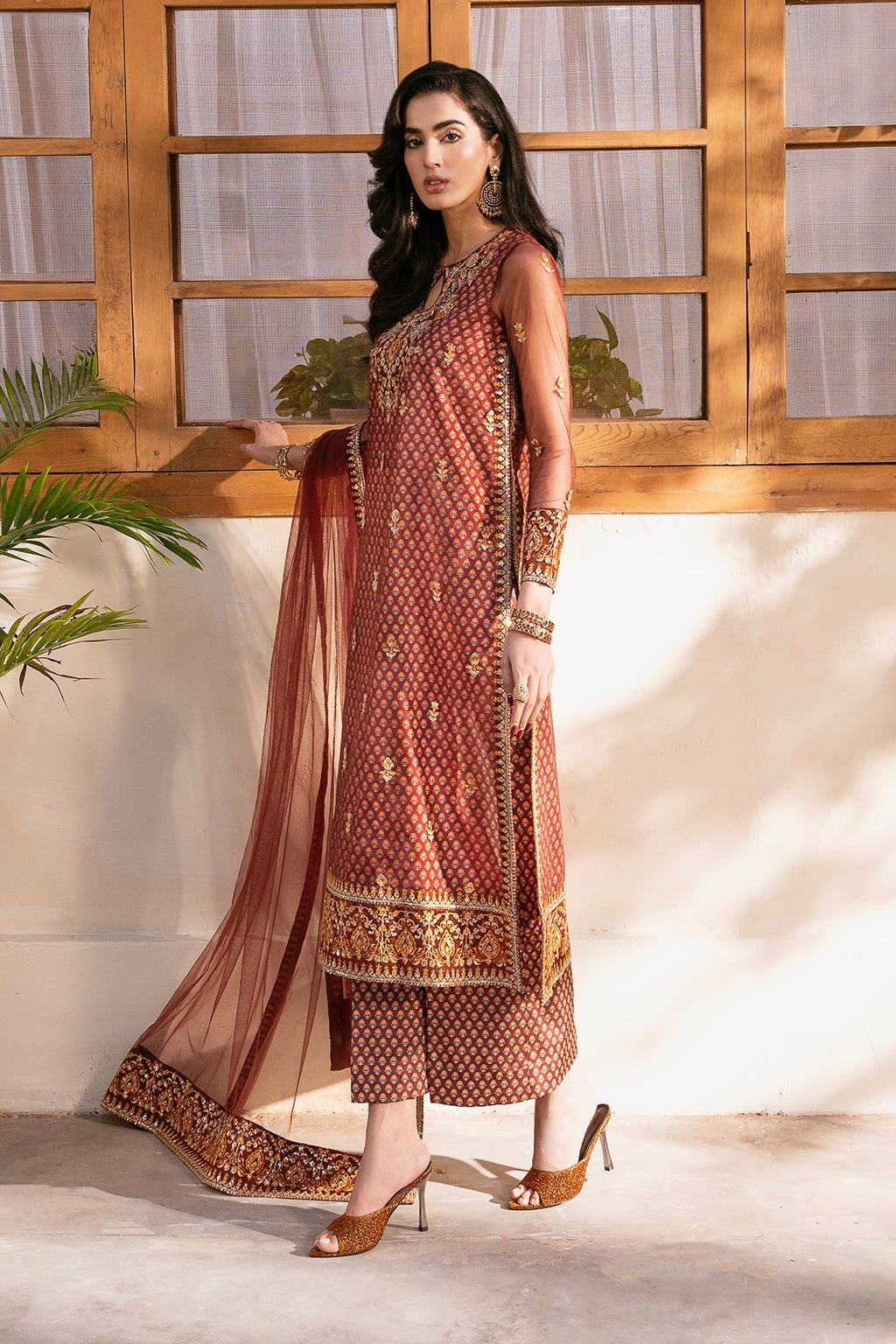 Sheenora 3Pc Embroidered Shamoz Silk Dress SAVI gulbuy.com