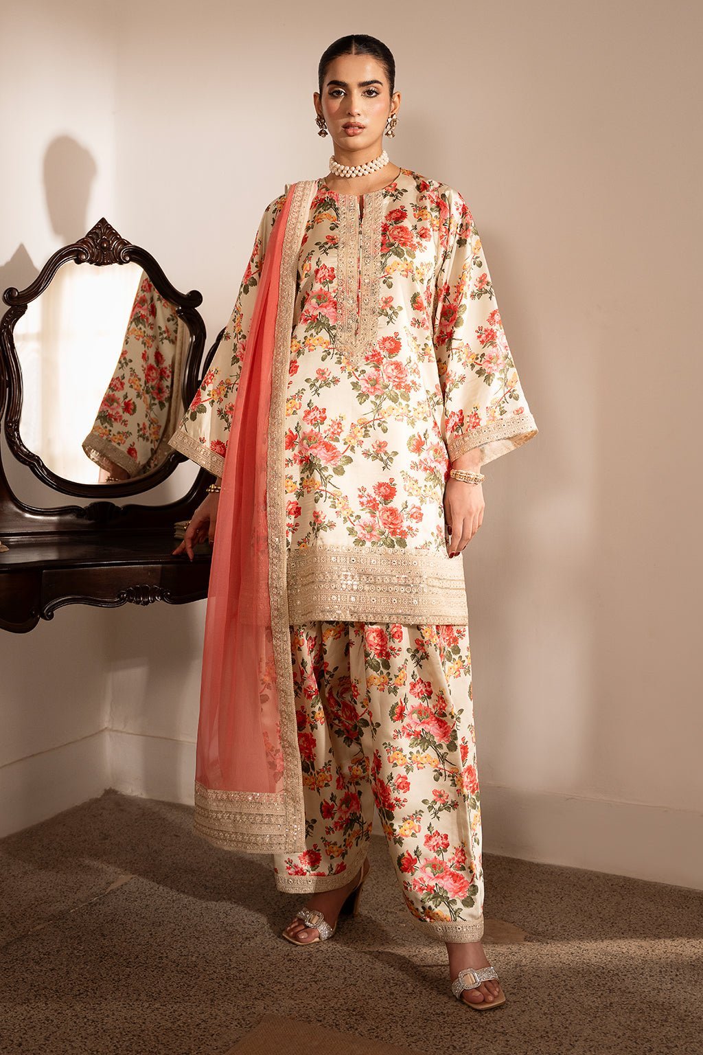 Sheenora 3Pc Embroidered Shamoz Silk Dress JASMINE L gulbuy.com