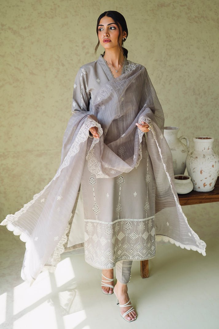 NEESHAY 3PC EMBROIDERED LAWN SUIT (Ash)