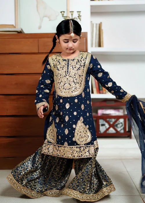 Hassens 3Pc Embraided Chiffon Kids Suit Muskaan Kids gulbuy.com