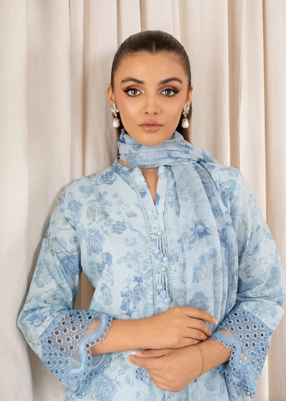 Sahibas By Mirza 3Pc Embroidered Lawn Suit Izrume - Blue gulbuy.com