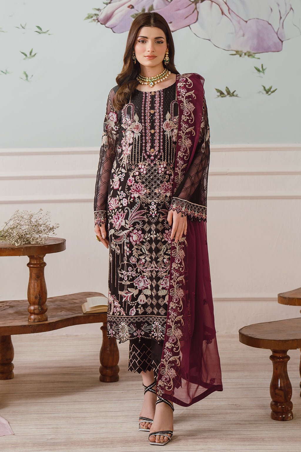 Ramsha 3 Piece Embroidered Chiffon Suit (F-2504)