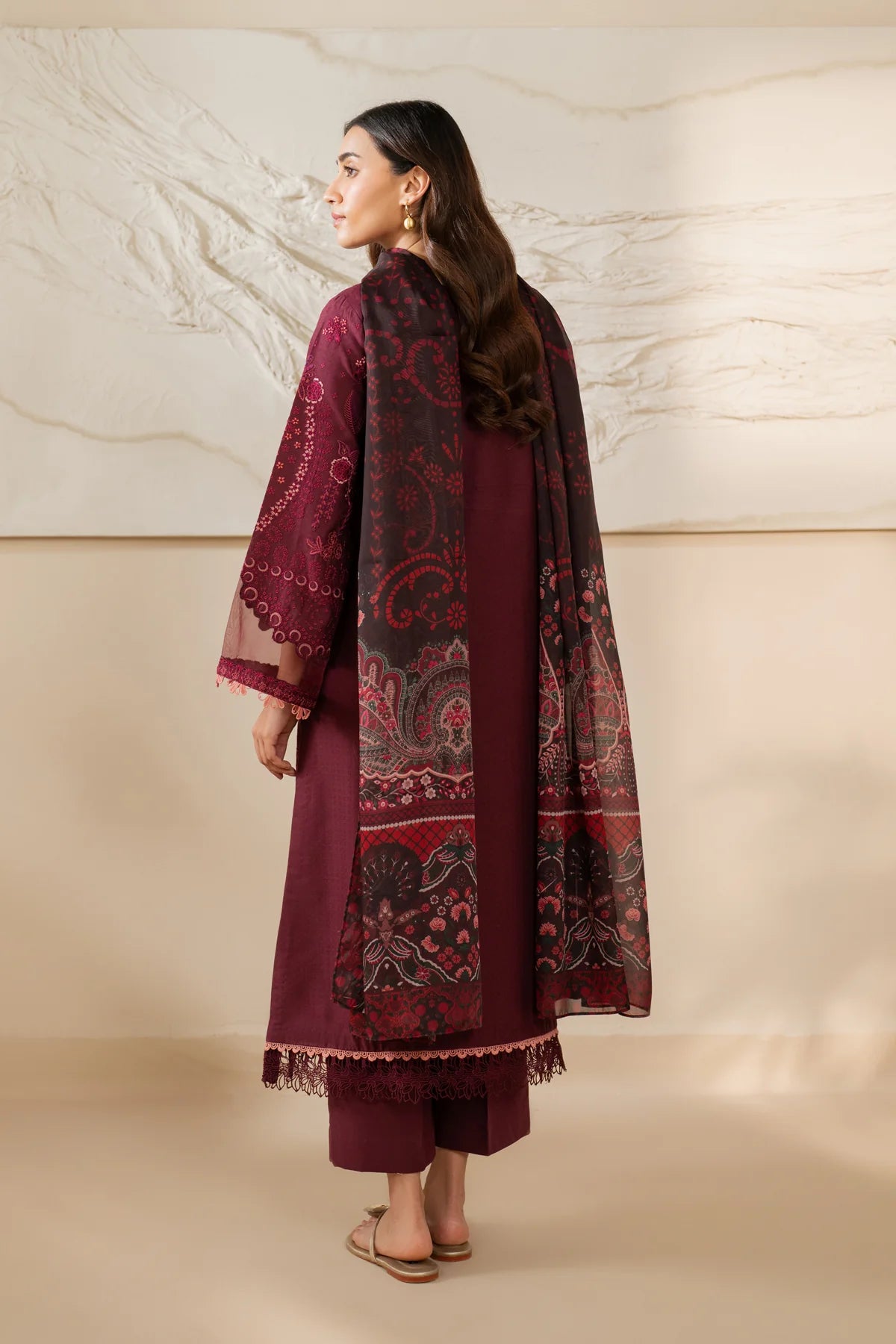 Xenia 3Pc Embroidered Lawn Suit CRIMSON gulbuy.com