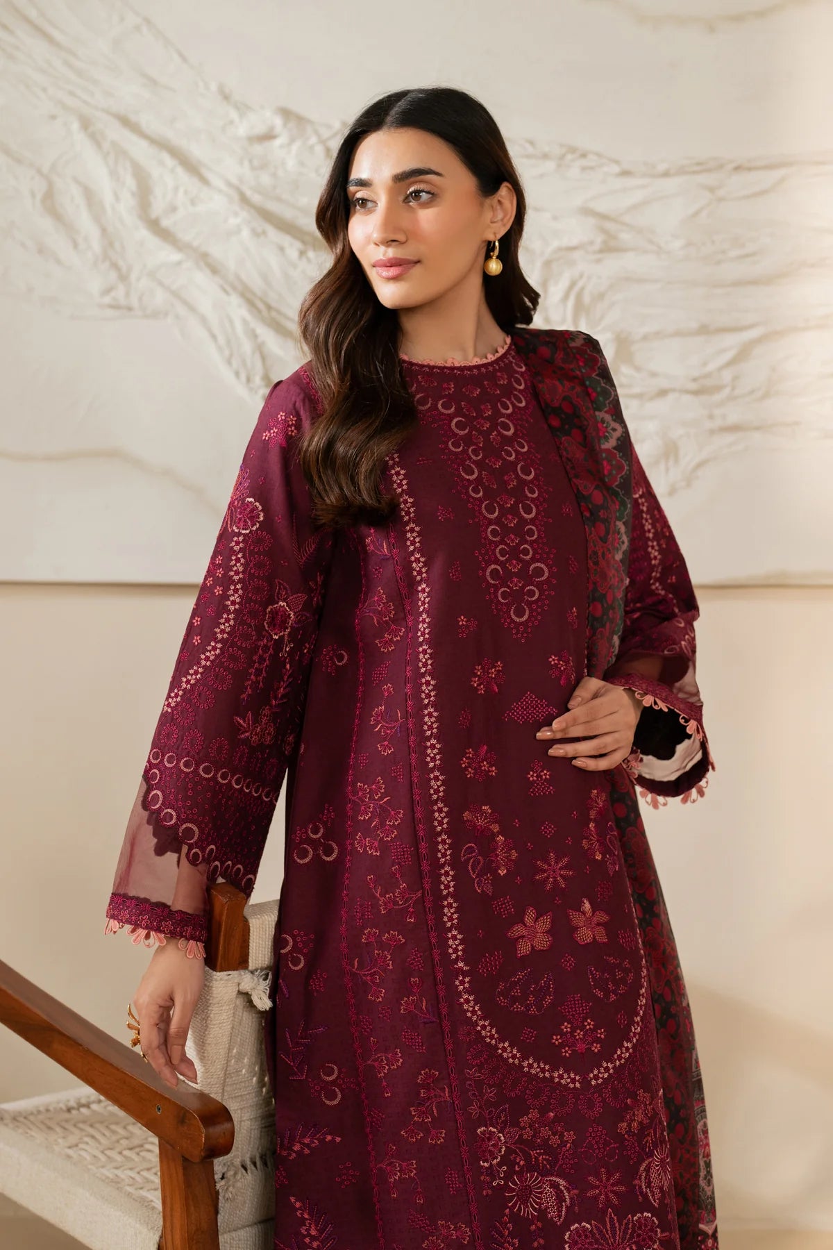 Xenia 3Pc Embroidered Lawn Suit CRIMSON gulbuy.com