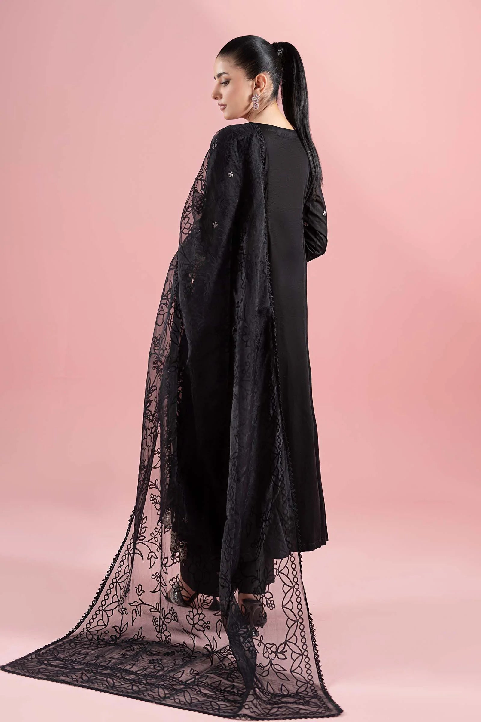Maria B 3Pc Embroidered Lawn Suit DW-EA25-08-Black gulbuy.com