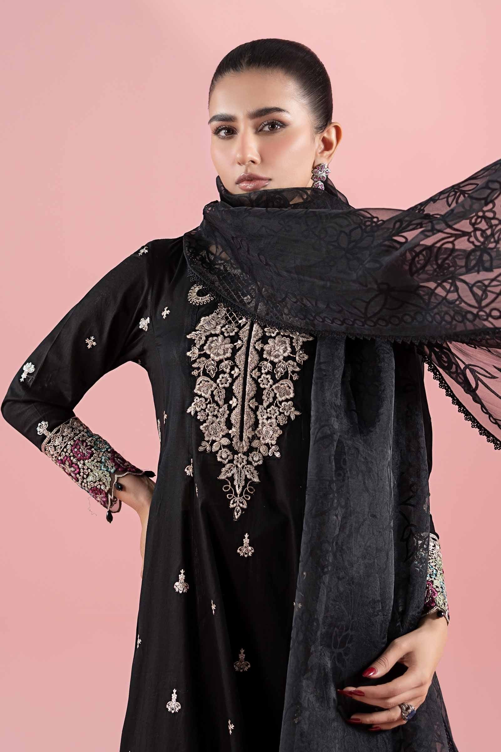 Maria B 3Pc Embroidered Lawn Suit DW-EA25-08-Black gulbuy.com
