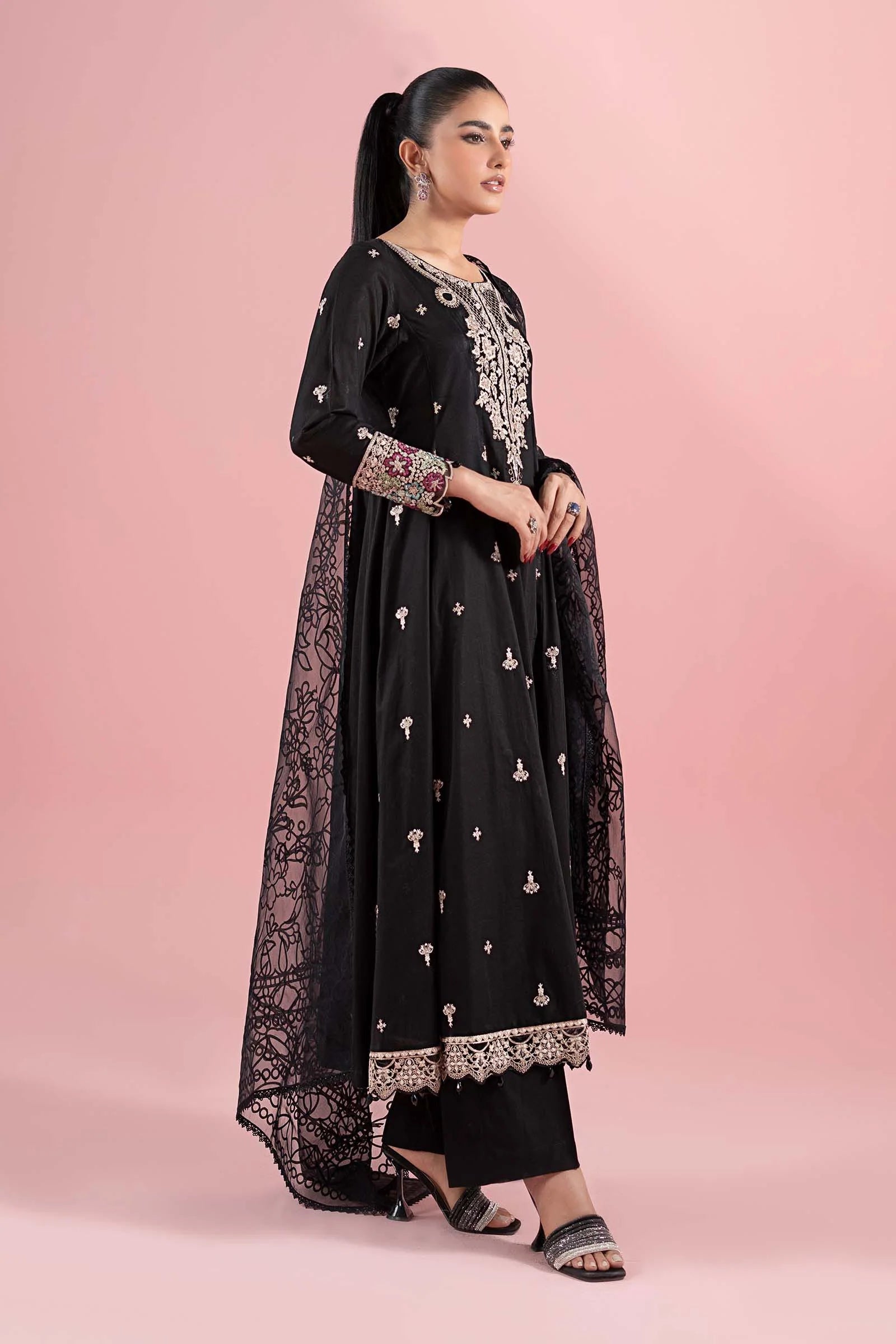 Maria B 3Pc Embroidered Lawn Suit DW-EA25-08-Black XL gulbuy.com