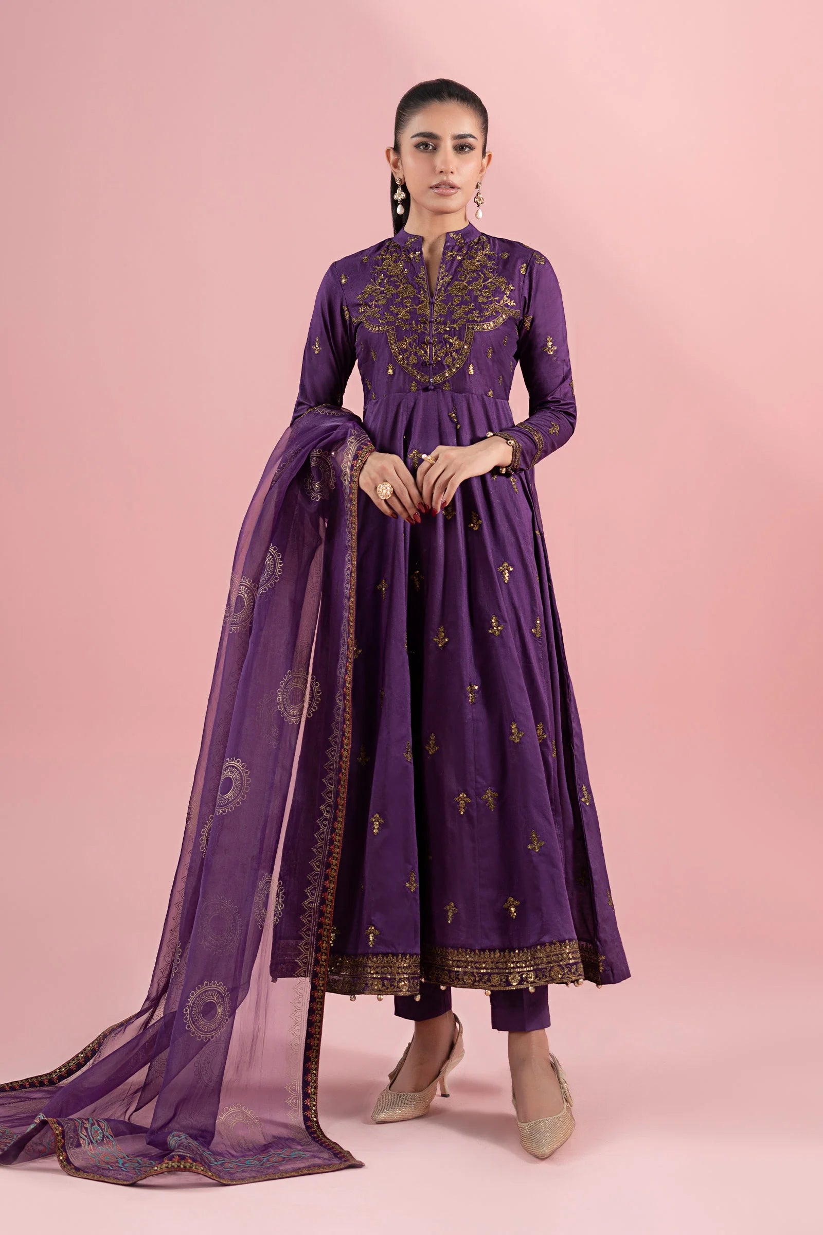 Maria B 3Pc Embroidered Lawn Suit DW-EA25-12-Purple XL gulbuy.com