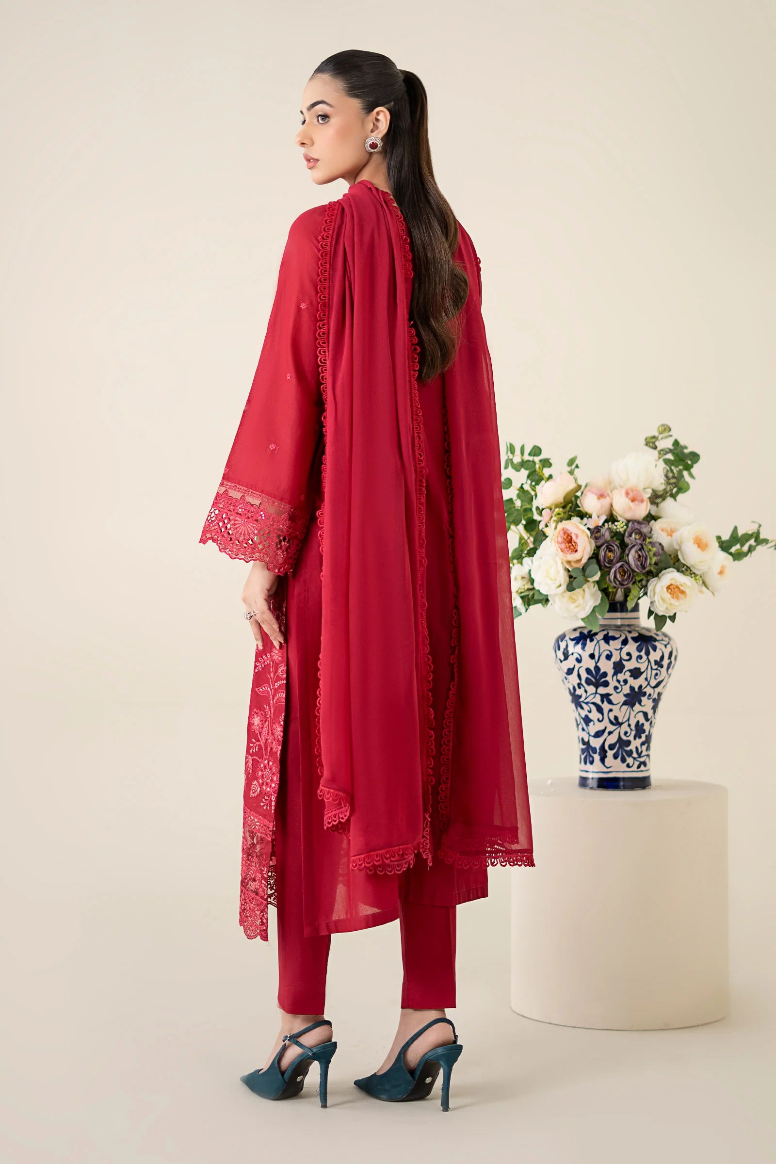 Maria B 3Pc Embroidered Lawn Suit DW-EA25-21-Red gulbuy.com