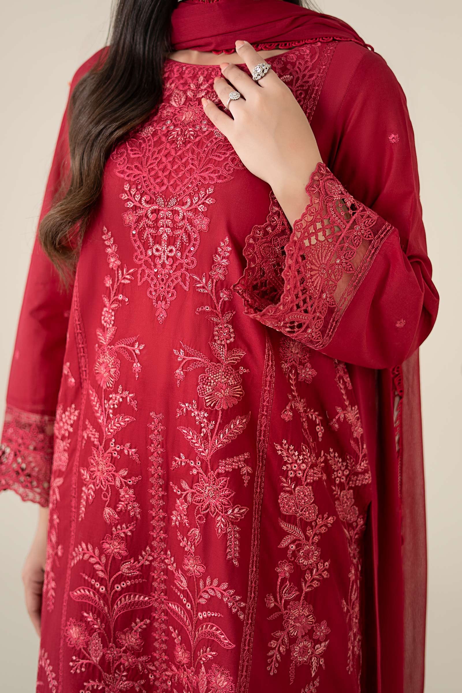Maria B 3Pc Embroidered Lawn Suit DW-EA25-21-Red gulbuy.com