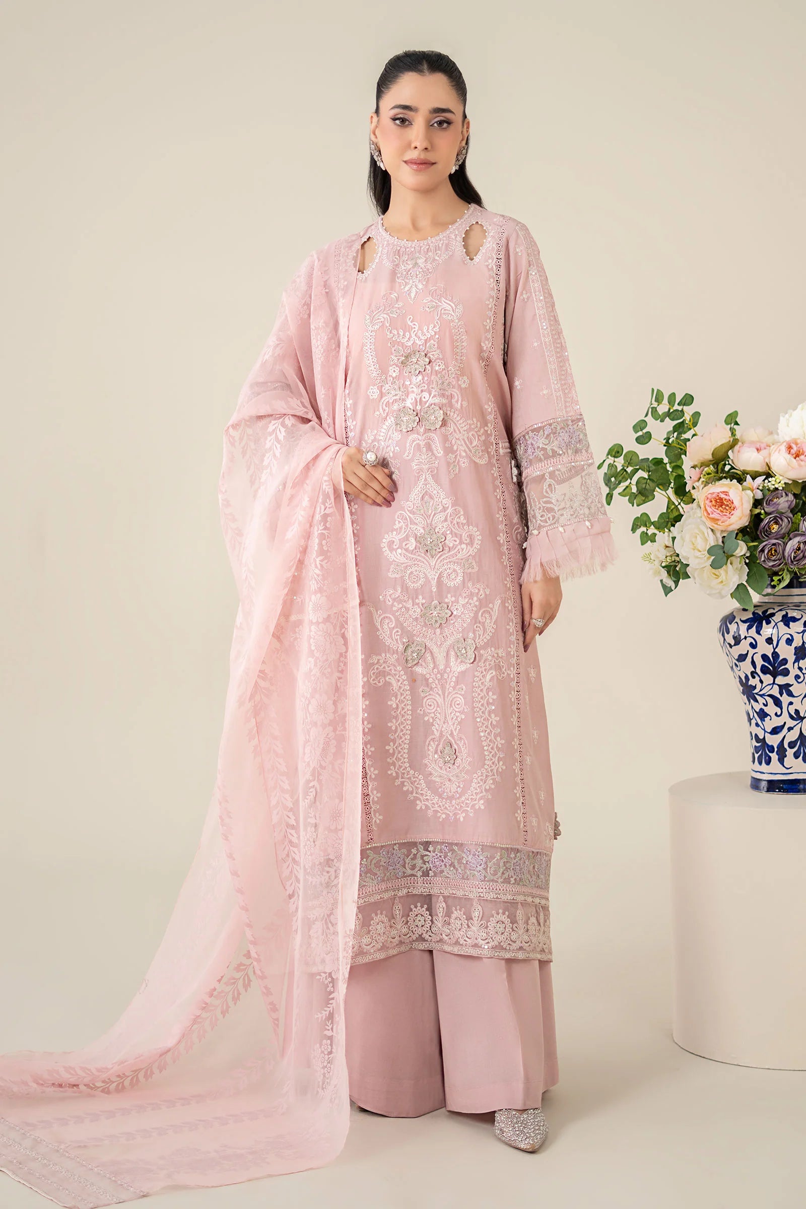 Maria B 3Pc Embroidered Lawn Suit DW-EA25-57-Pink XL gulbuy.com