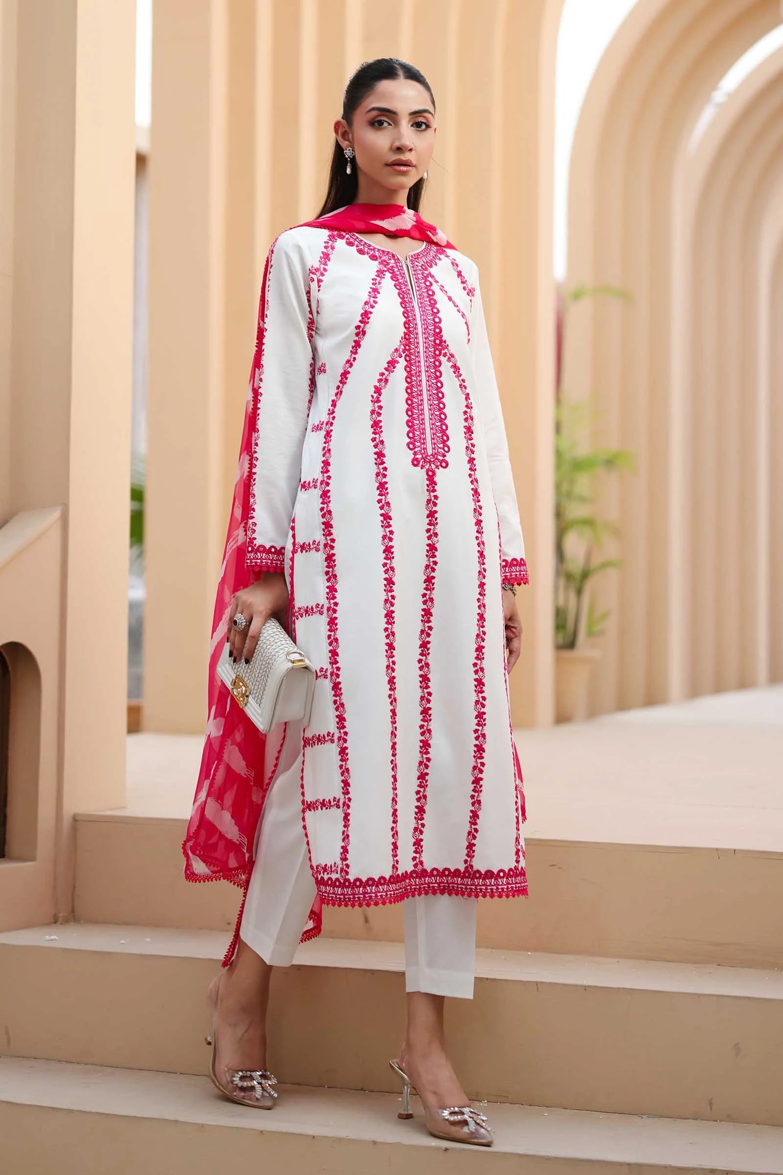 Maria B 3Pc Embroidered Lawn Suit DW-EA25-60 Pink XL gulbuy.com