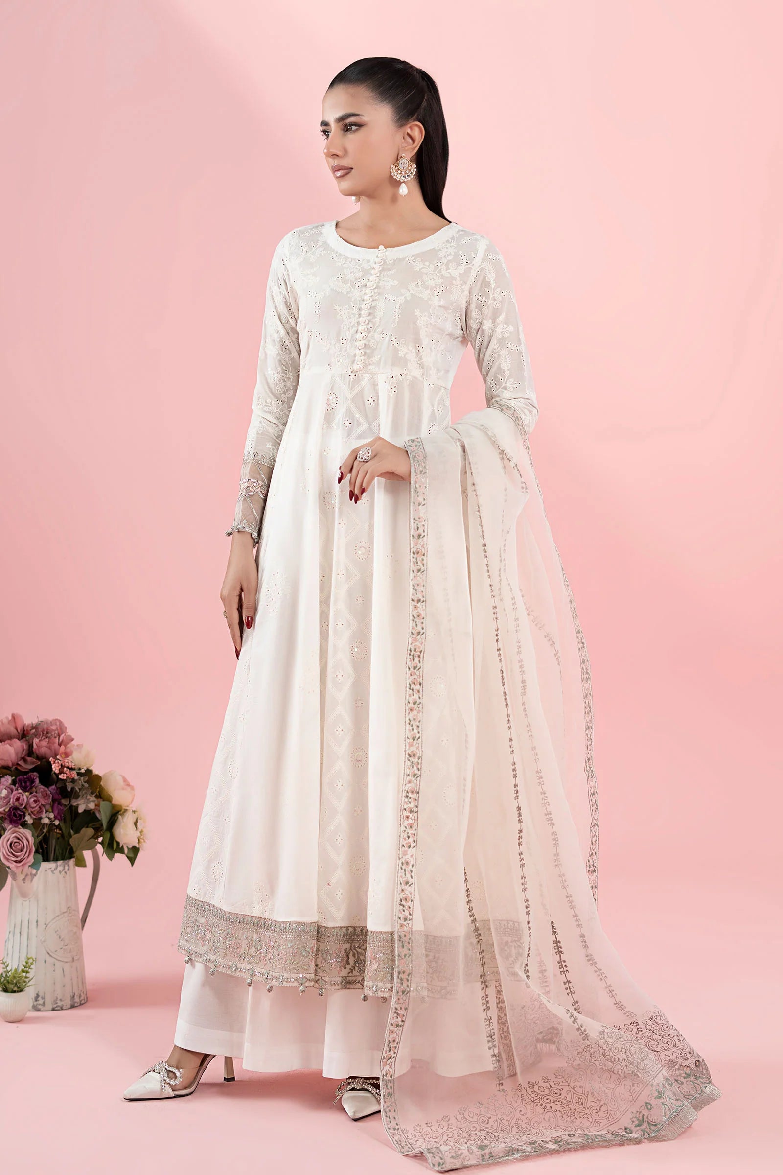 Maria B 3Pc Embroidered Lawn Suit DW-EA25-65-Off White XL gulbuy.com