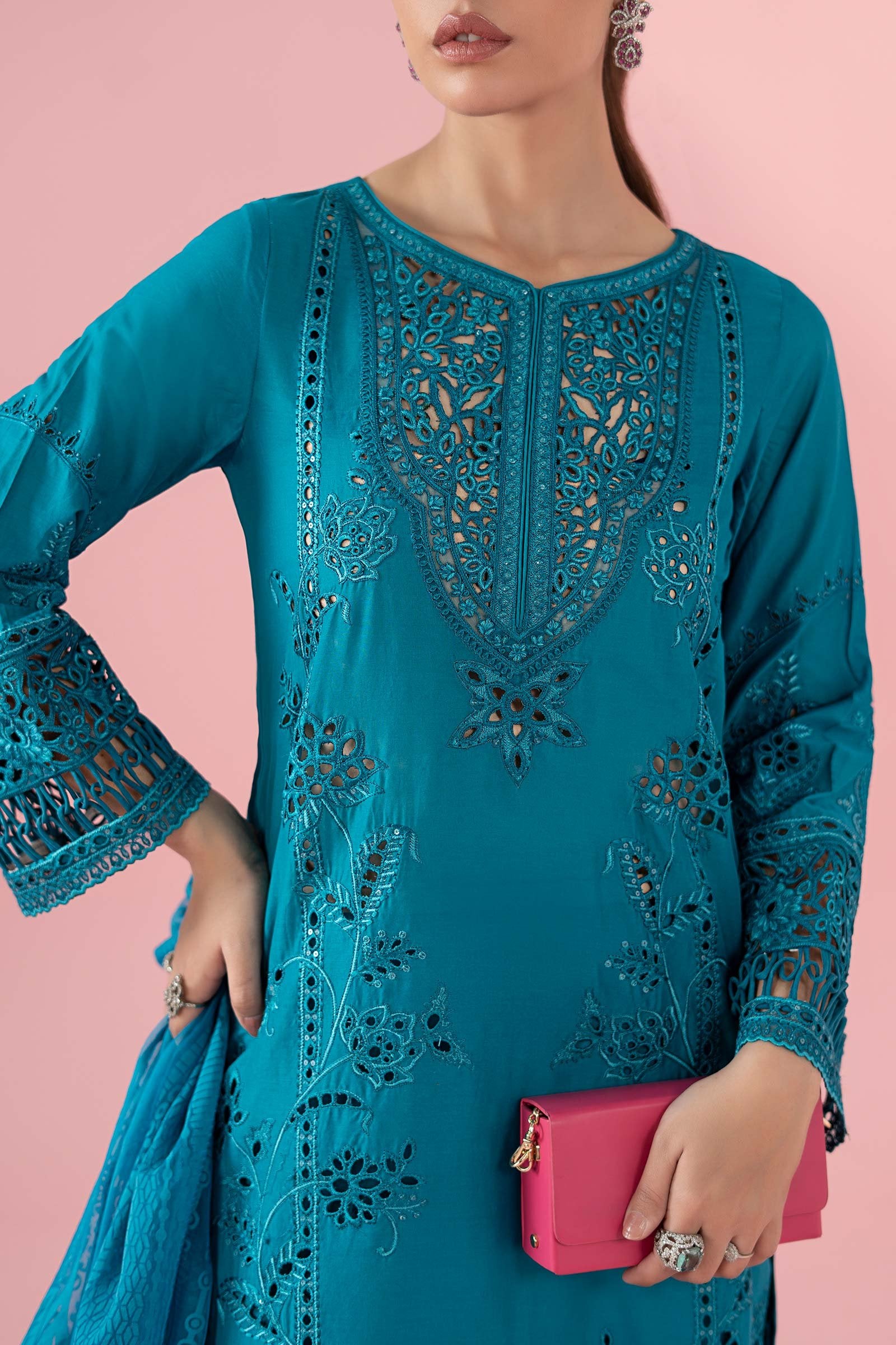 Maria B 3Pc Embroidered Lawn Suit DW-EA25-74-Turquoise gulbuy.com