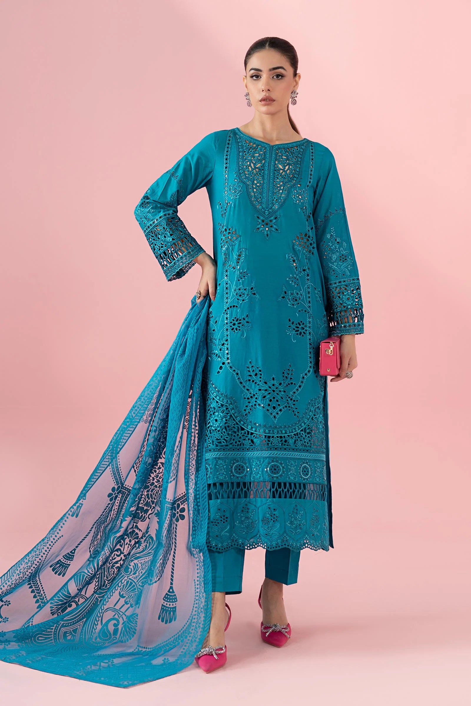 Maria B 3Pc Embroidered Lawn Suit DW-EA25-74-Turquoise XL gulbuy.com