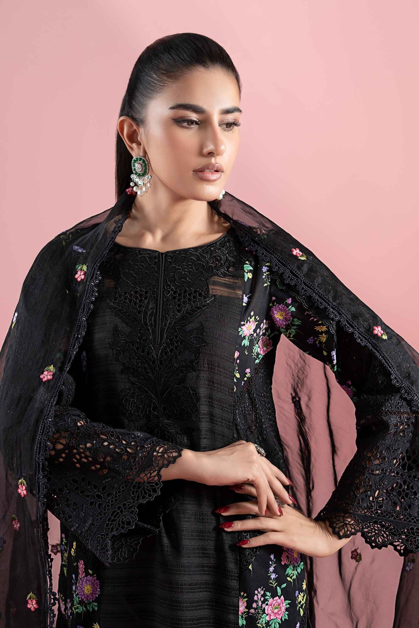 Maria B 3Pc Embroidered Lawn Suit DW-EA25-79-Black gulbuy.com