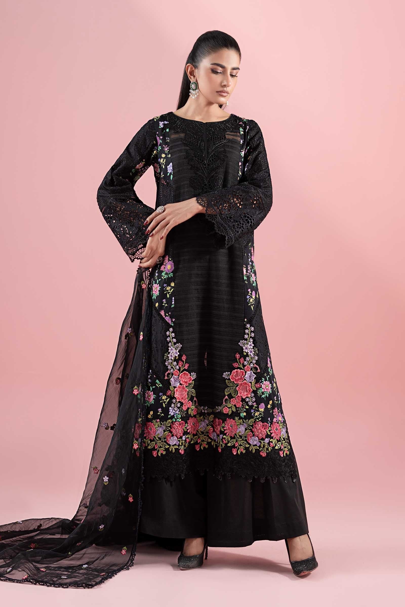 Maria B 3Pc Embroidered Lawn Suit DW-EA25-79-Black XL gulbuy.com