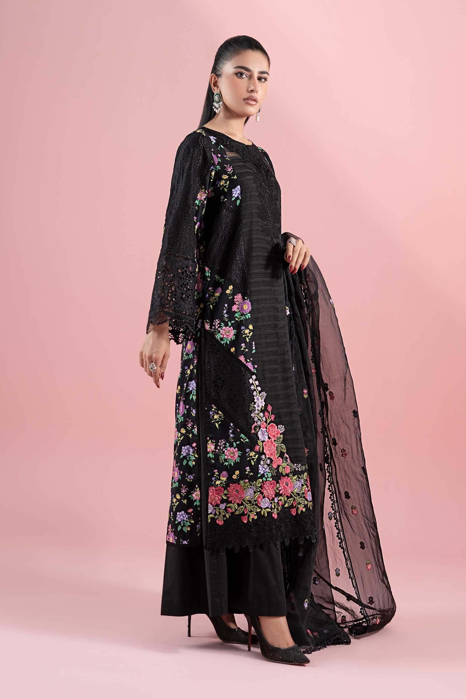 Maria B 3Pc Embroidered Lawn Suit DW-EA25-79-Black gulbuy.com