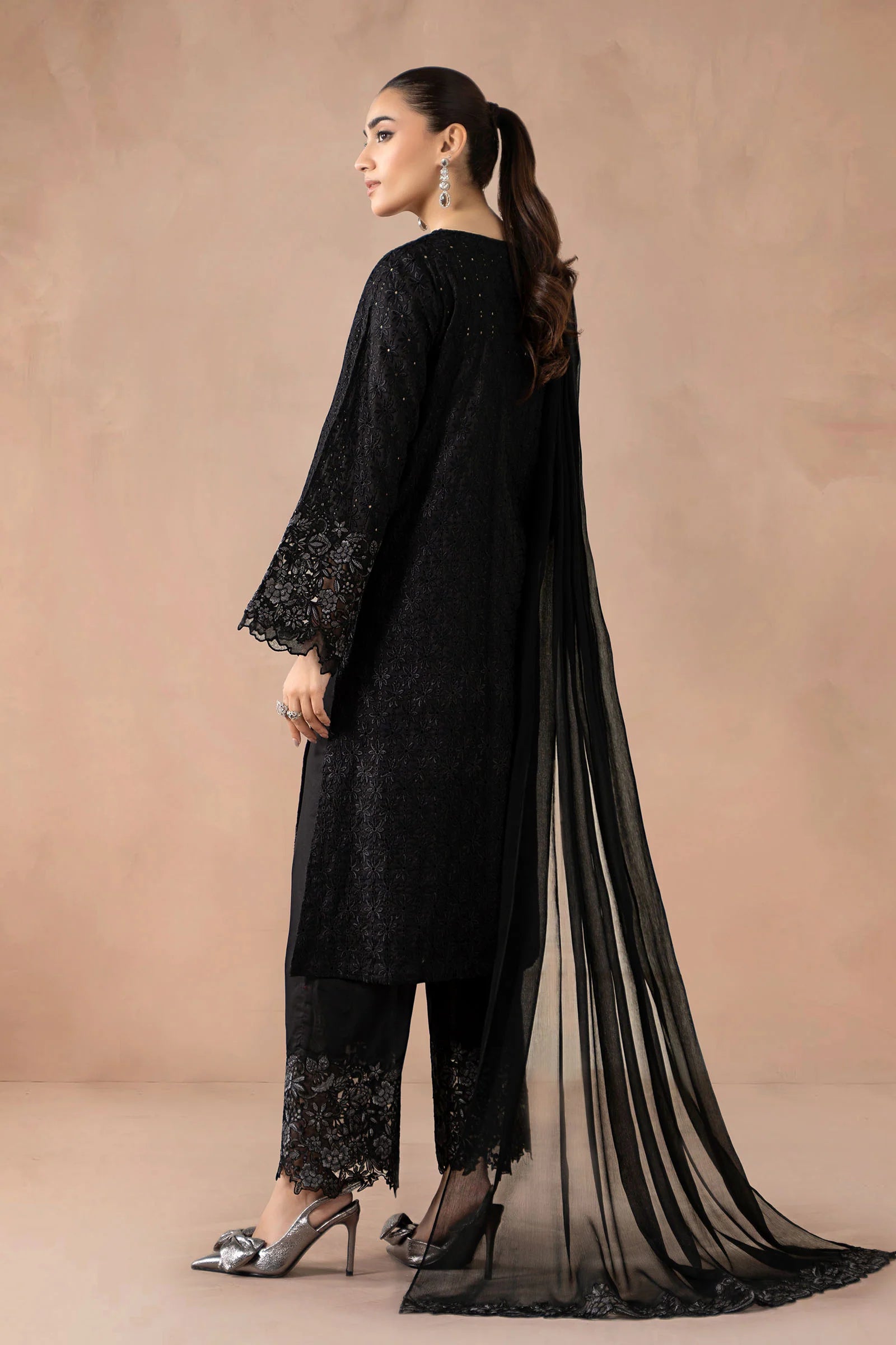Maria B 3Pc Embroidered Lawn Suit DW-MN25-11-Black gulbuy.com