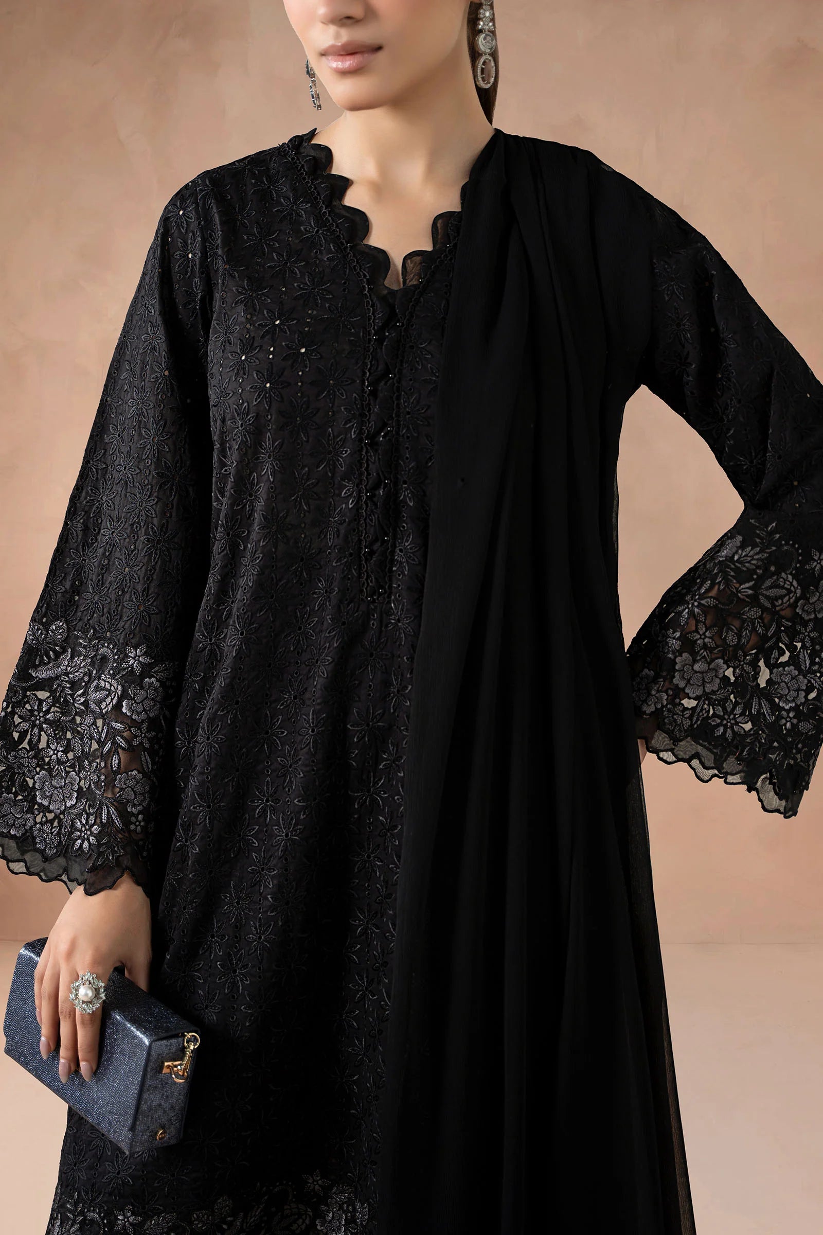 Maria B 3Pc Embroidered Lawn Suit DW-MN25-11-Black gulbuy.com