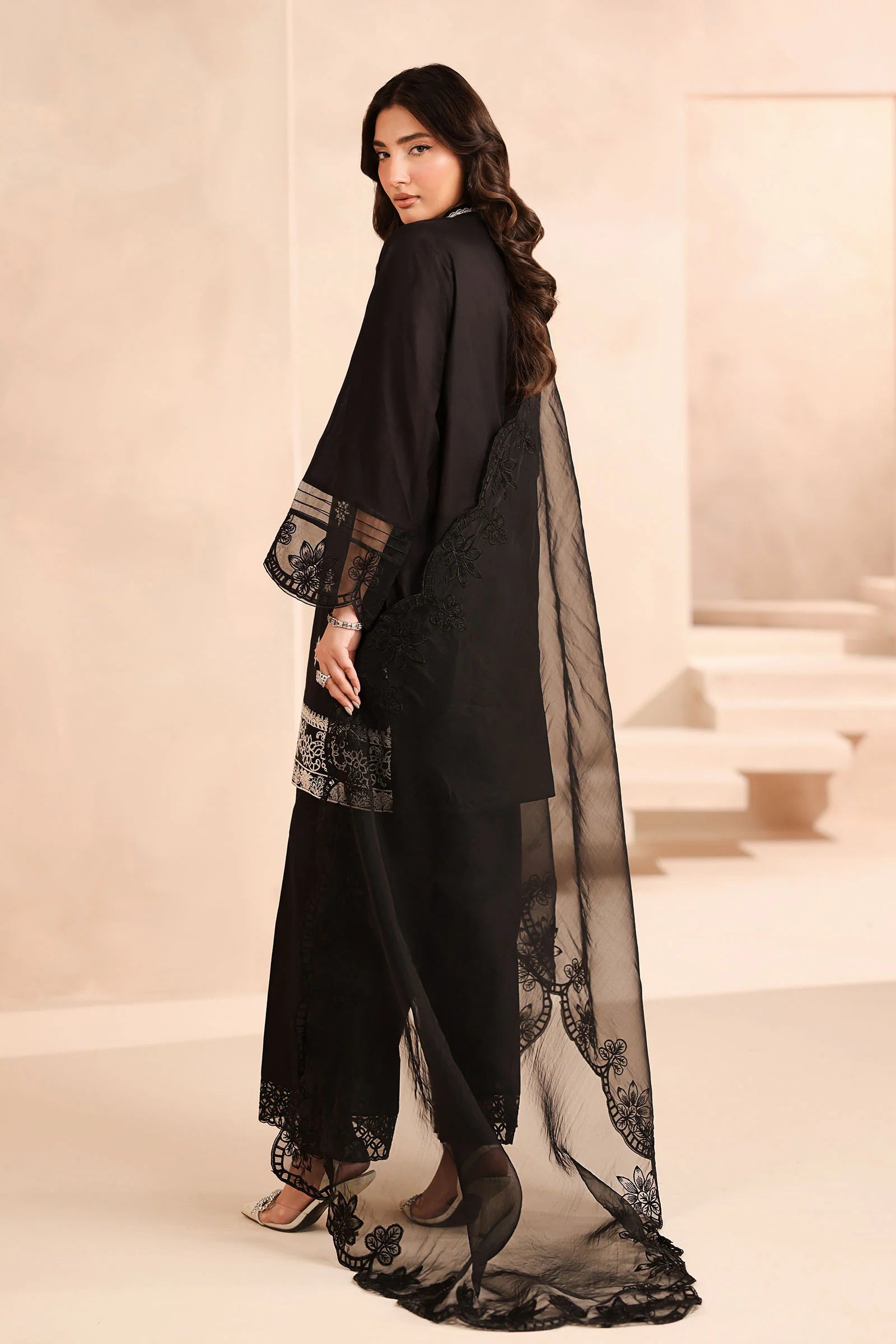 Maria B 3Pc Embroidered Lawn Suit DW-MN25-01-Black gulbuy.com