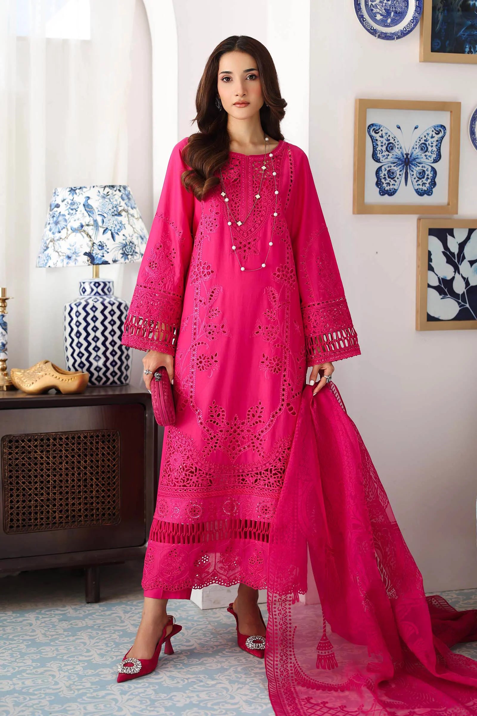 Maria B 3Pc Embroidered Lawn Suit DW-EA25-74-Pink XL gulbuy.com