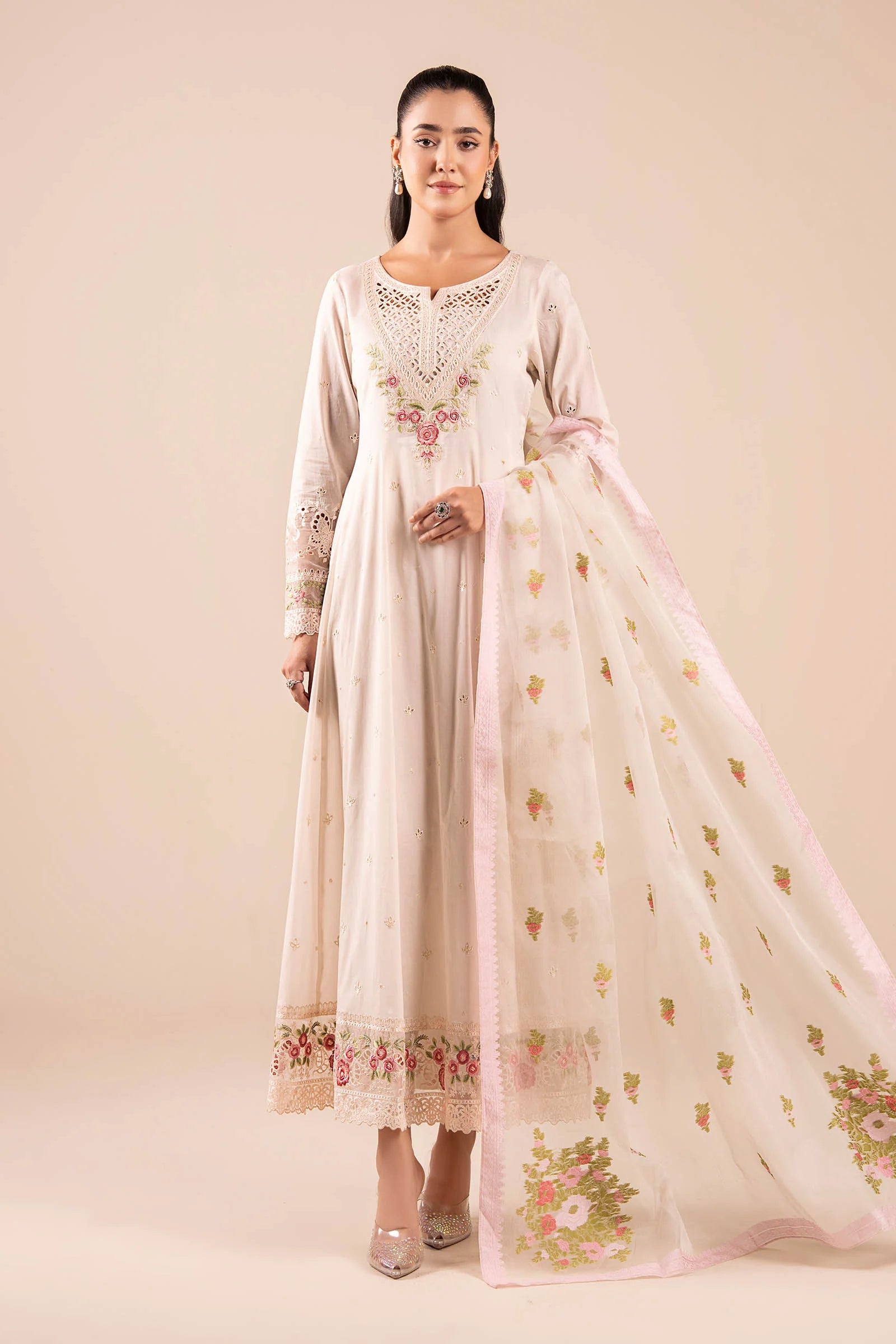 Maria B 3Pc Embroidered Lawn Suit DW-EA25-22-Off White XL gulbuy.com