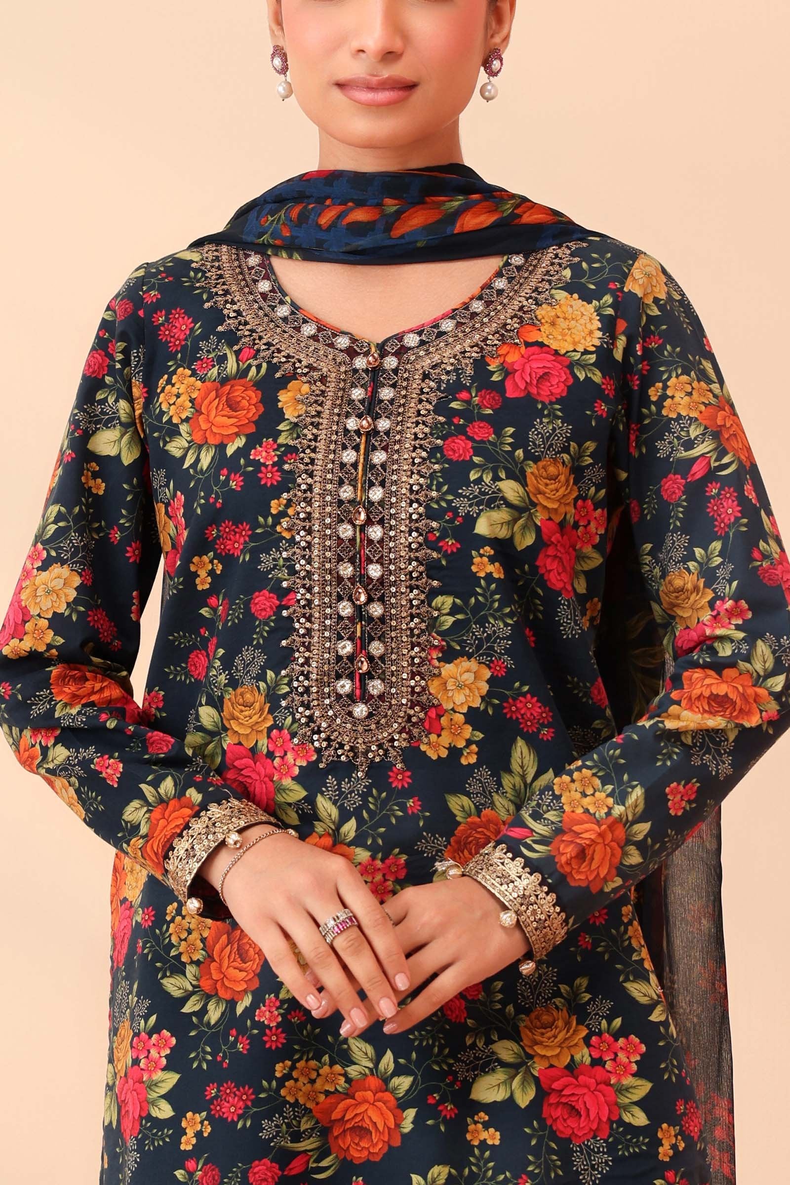 Maria B 3Pc Embroidered Lawn Suit DW-PF25-63-Teal gulbuy.com