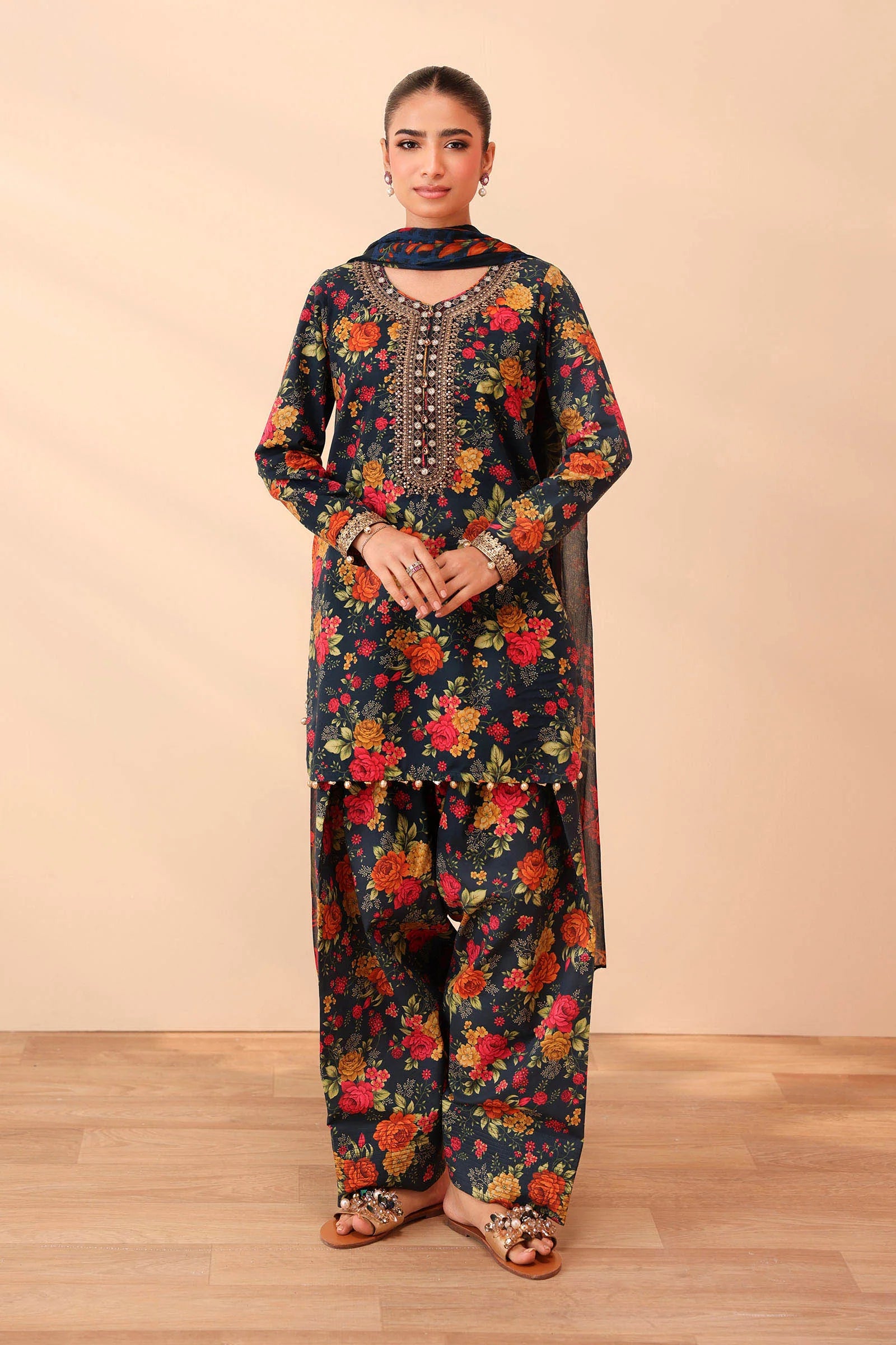 Maria B 3Pc Embroidered Lawn Suit DW-PF25-63-Teal XL gulbuy.com