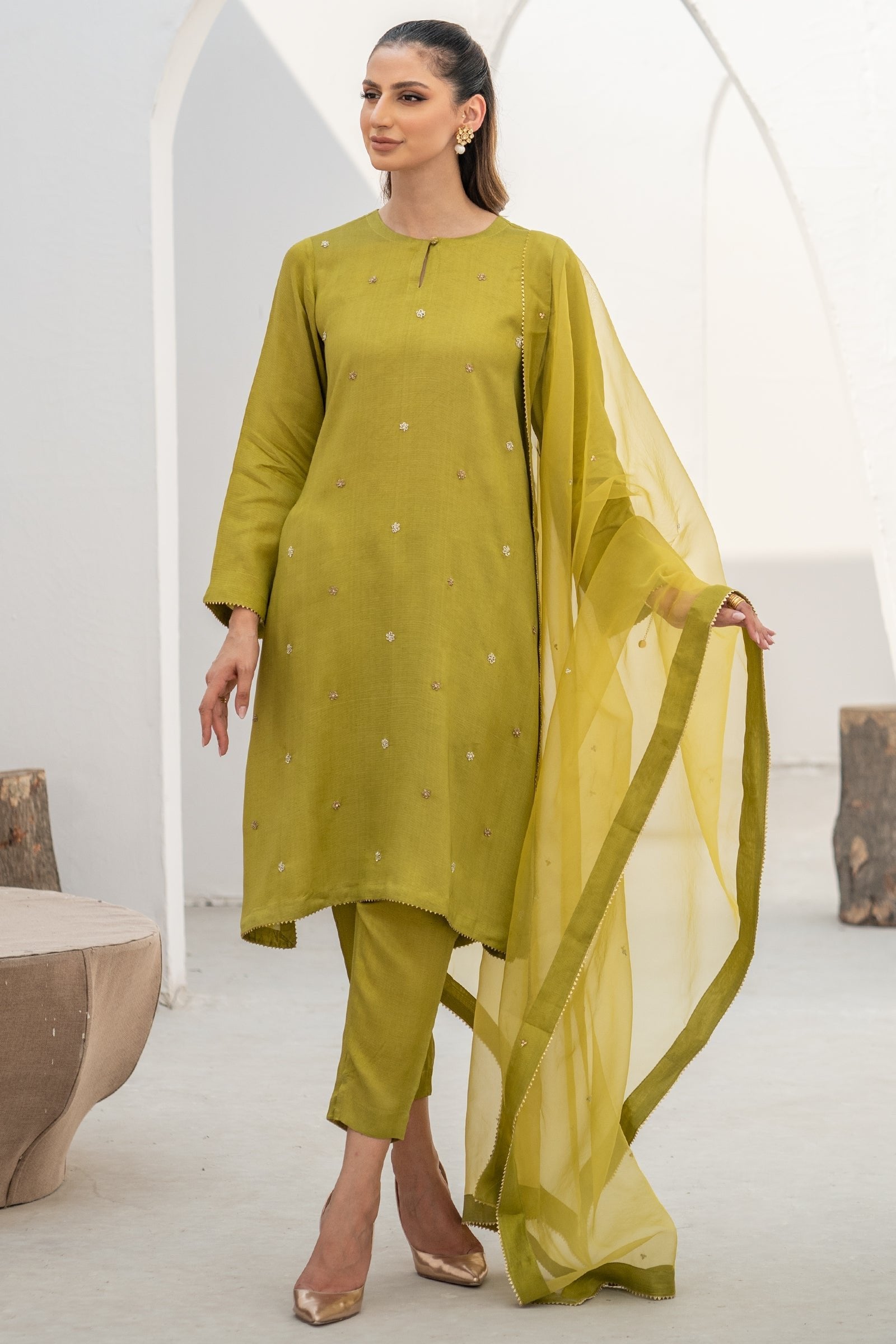 Ego 3 Piece Embroidered Raw Silk Suit (E06191)
