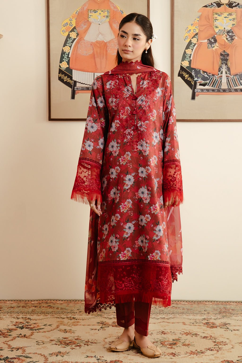 AFROZEH 3PC EMBROIDERED LAWN SUIT (688-Karis-MALINA)