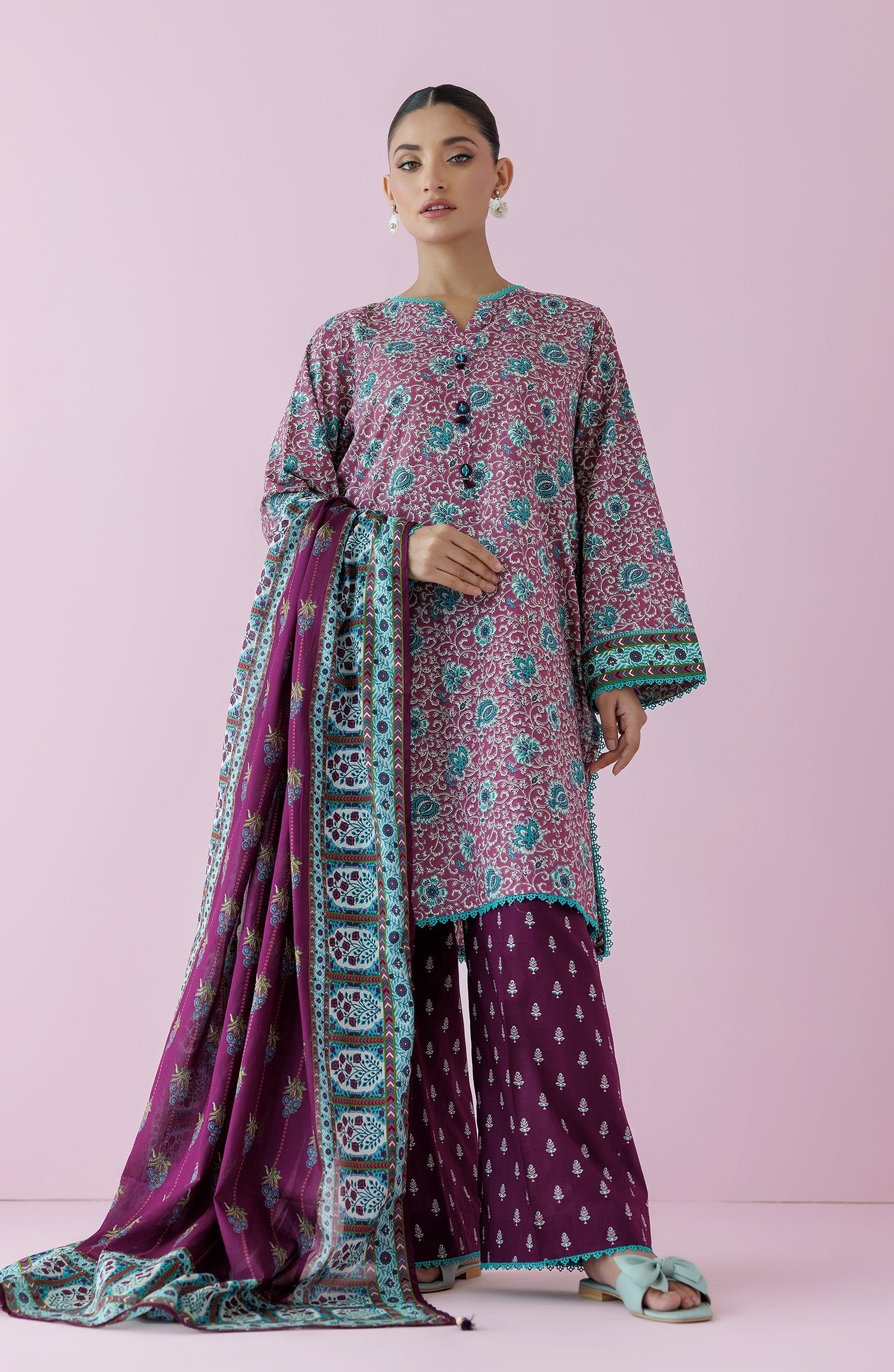 Orient 3 Piece Printed Lawn Suit (OTL-24-363/U-PINK)
