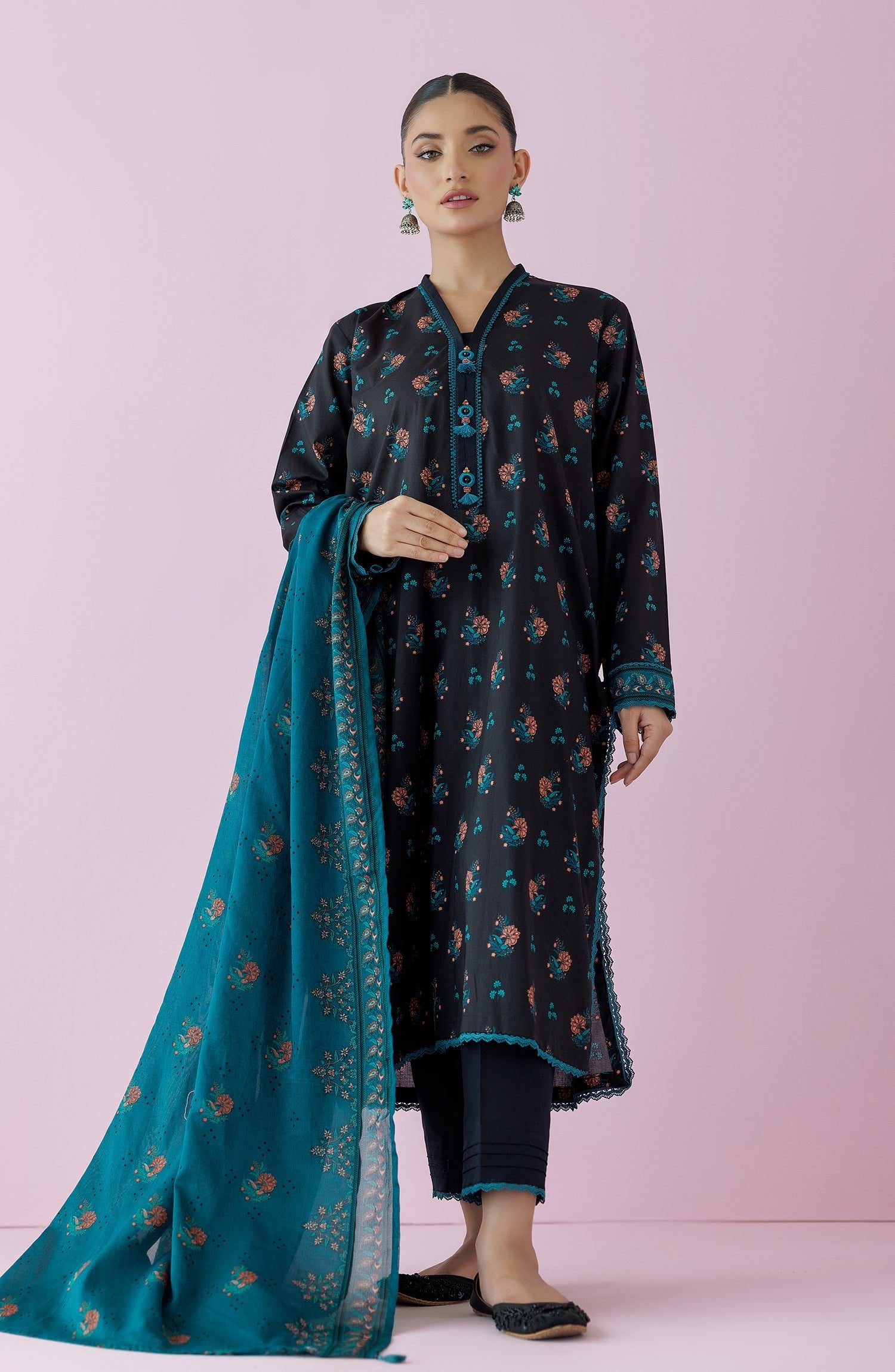 Orient 3 Piece Printed Lawn Suit (OTL-24-157/U-BLACK)