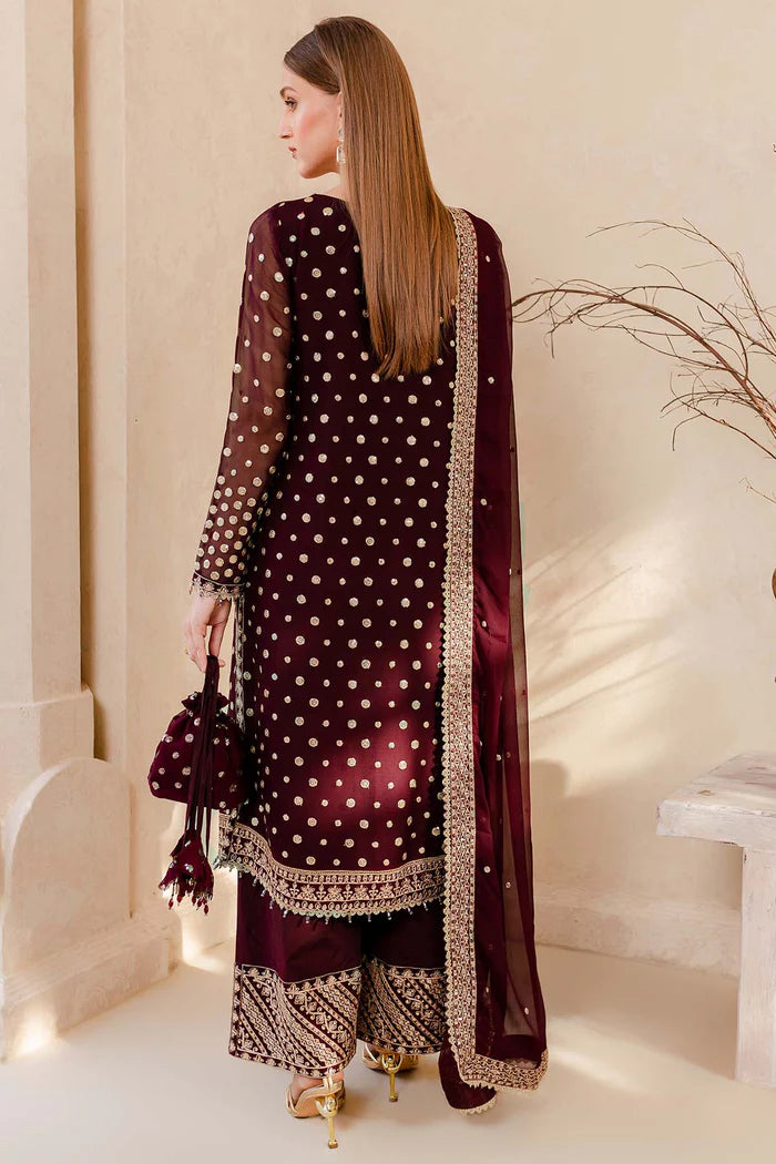 Farasha 3Pc Embroidered Chiffon Suit Mulberry Glaze gulbuy.com