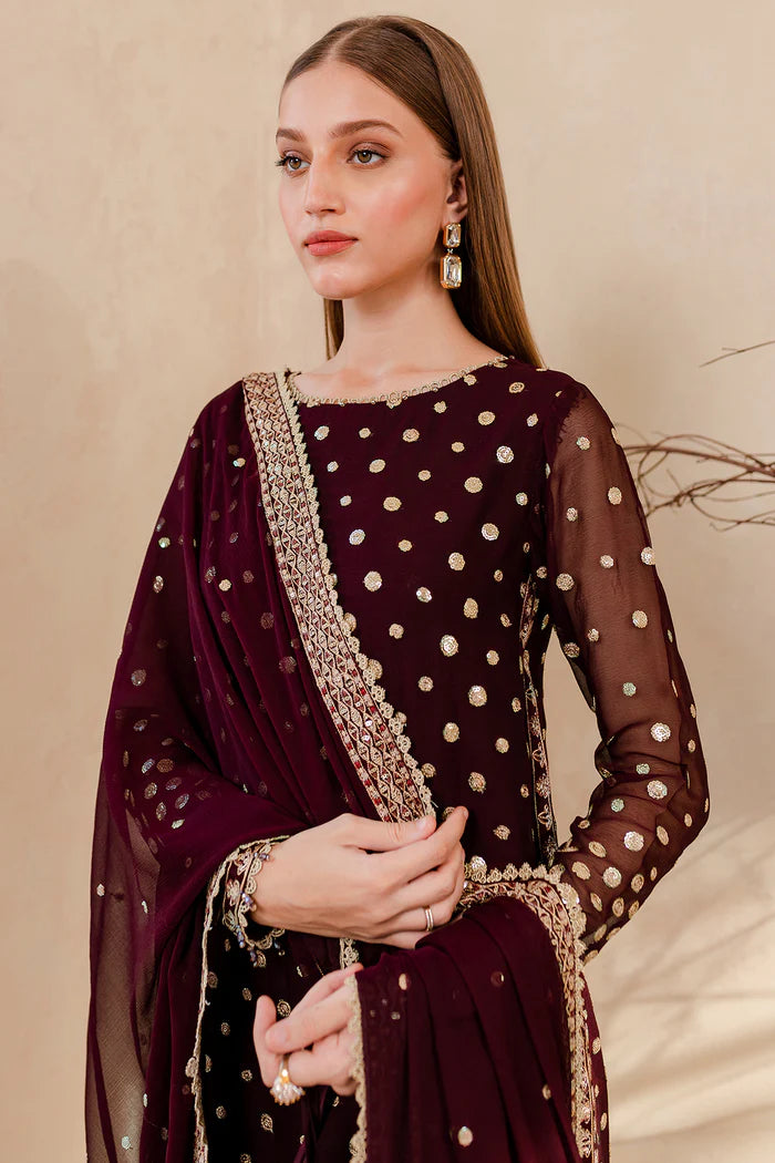 Farasha 3Pc Embroidered Chiffon Suit Mulberry Glaze gulbuy.com