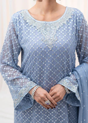 Agha jaan 3Pc Embroidered Chiffon Suit AZURE gulbuy.com