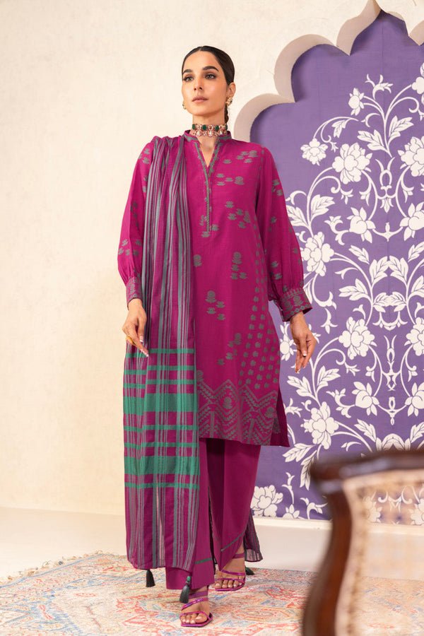 Alkaramstudio 3Pc Jacquard Cambric Suit (JC-11-24-2-Pink)